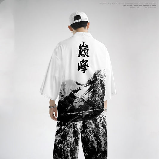 Japan Art Mountain Kanji Kimono - Unisex Oversized | Zewearsy Store