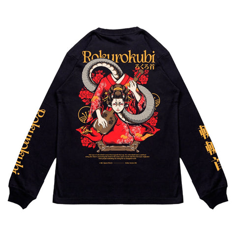 Japanese Long Shirt Sleeve T Shirt Yokai Series ROKUROKUBI | Zewearsy Store