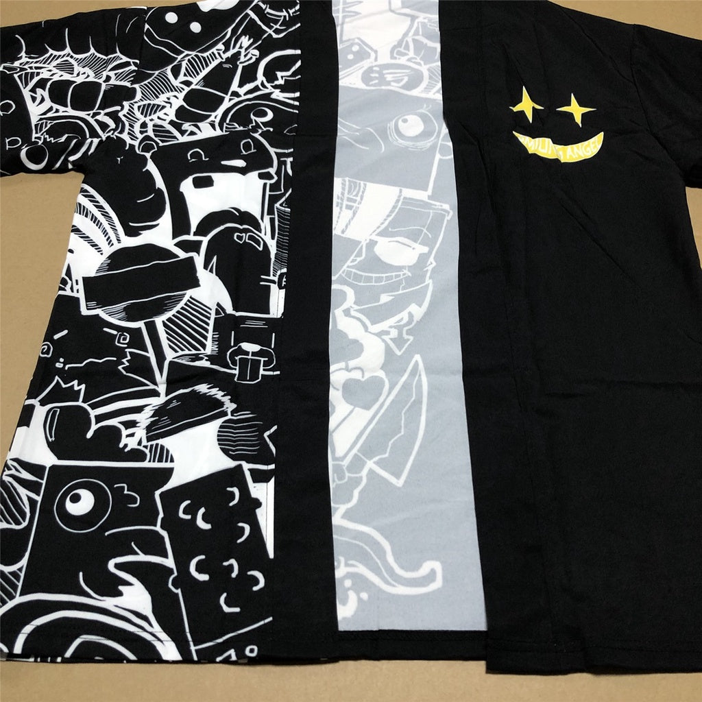 Black White Comic Cartoon Kimono Unisex Oversized | Japan Apparel