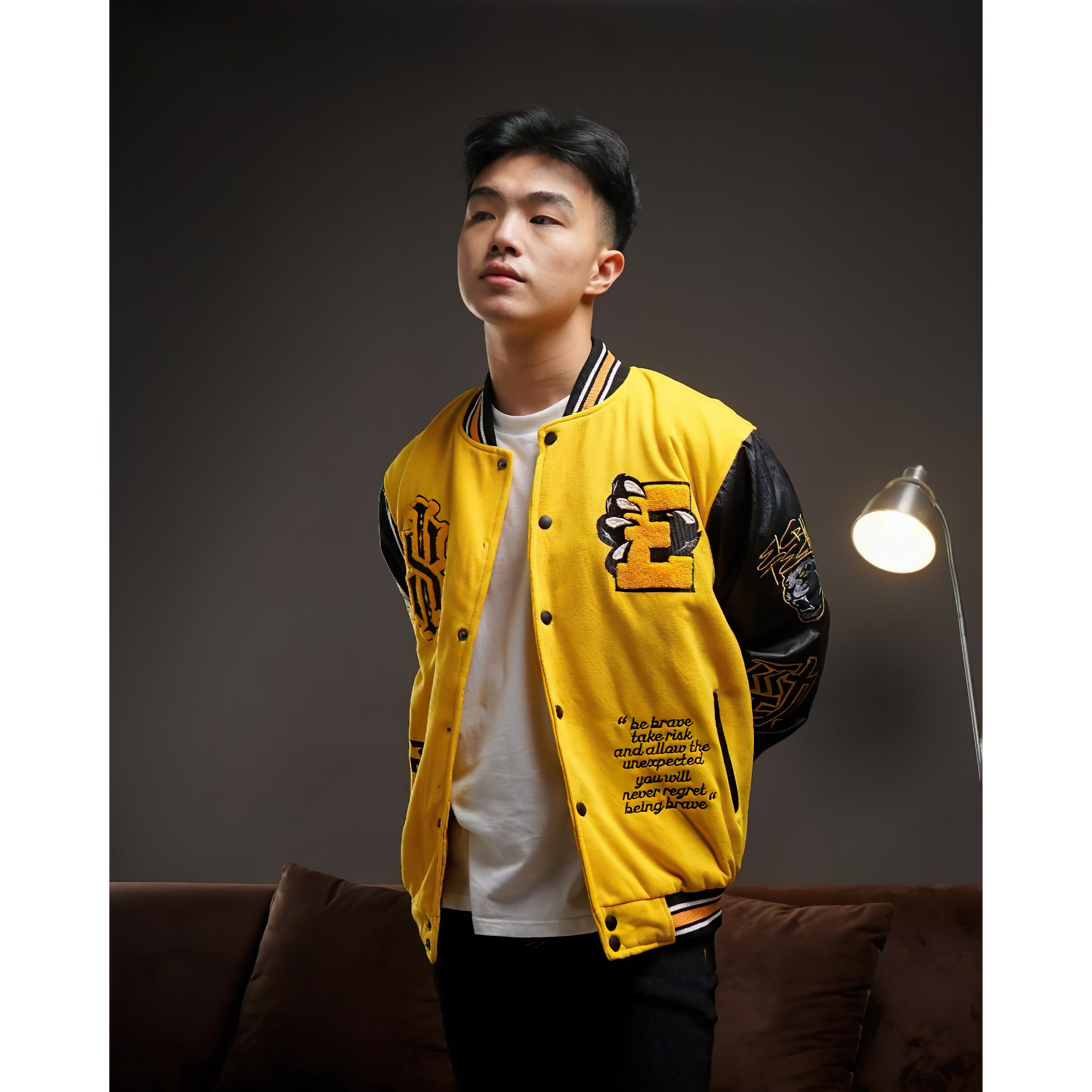 Baseball Varsity Jacket Yellow Colors with Full Embroidery