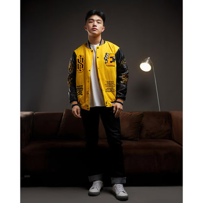 Baseball Varsity Jacket Yellow Colors with Full Embroidery | Zewearsy Store
