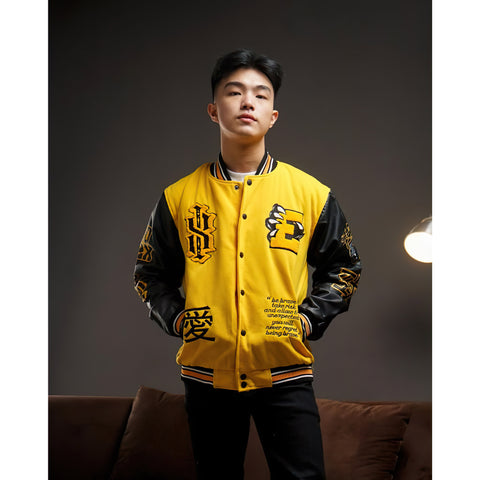 Baseball Varsity Jacket Yellow Colors with Full Embroidery | Zewearsy Store