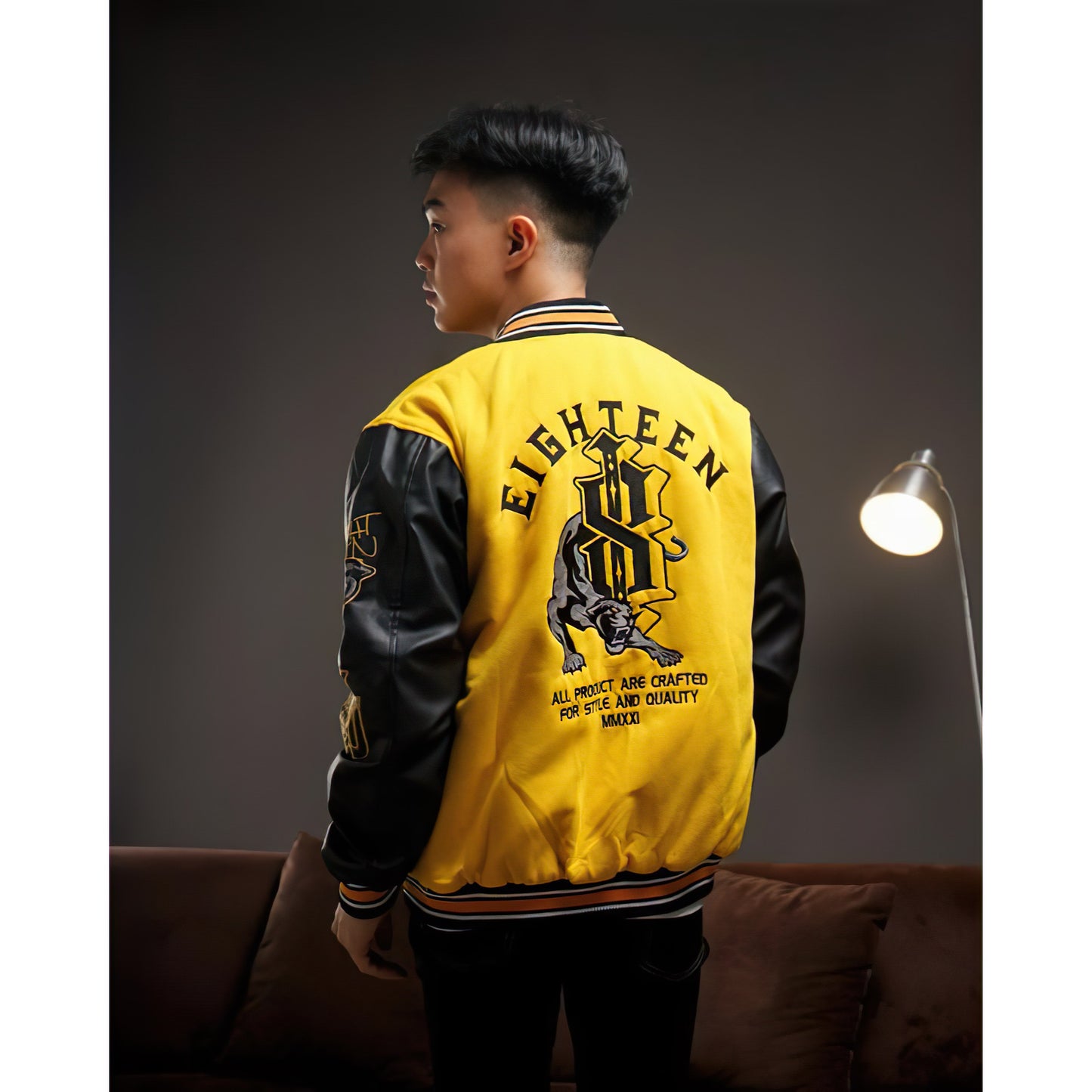 Baseball Varsity Jacket Yellow Colors with Full Embroidery | Zewearsy Store