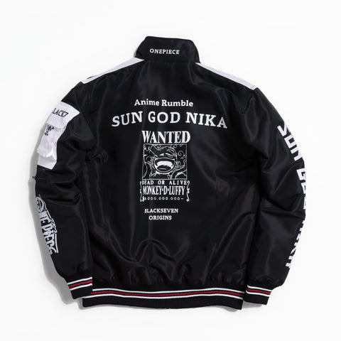 One Piece Luffy Gear 5 Bomber Jacket Windbreaker Cyberpunk Edition Black and White - Japan Fashion | Zewearsy Store