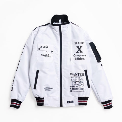 One Piece Luffy Gear 5 Bomber Jacket Windbreaker Cyberpunk Edition Black and White - Japan Fashion | Zewearsy Store