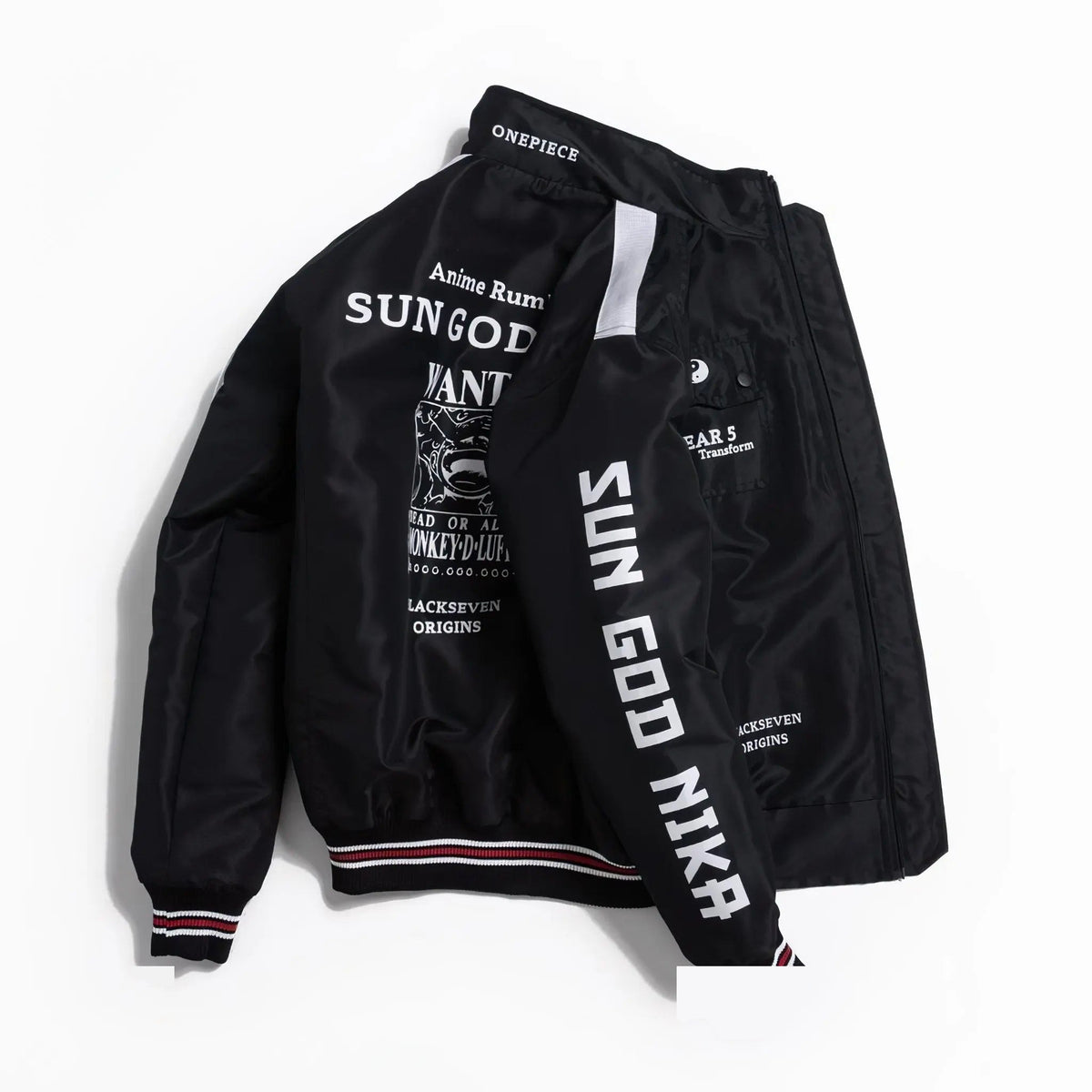 One Piece Luffy Gear 5 Bomber Jacket Windbreaker Cyberpunk Edition Black and White - Japan Fashion | Zewearsy Store
