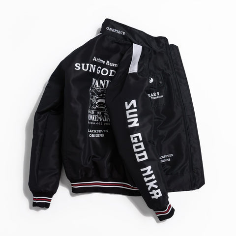 One Piece Luffy Gear 5 Bomber Jacket Windbreaker Cyberpunk Edition Black and White - Japan Fashion | Zewearsy Store
