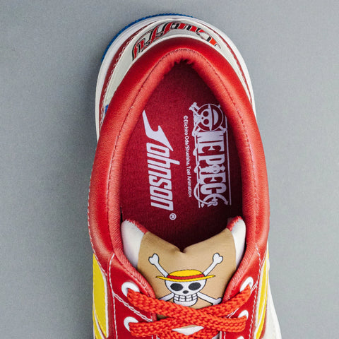 Close-up detail of One Piece Luffy sneaker with character-inspired design