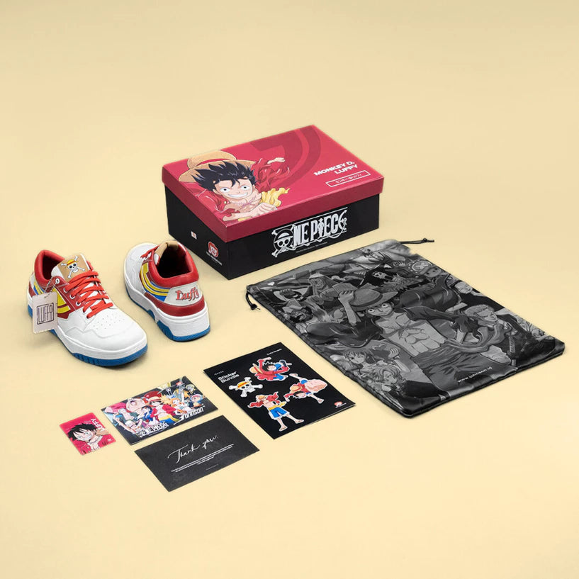 Angled view of One Piece Luffy sneakers