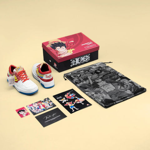 Angled view of One Piece Luffy sneakers