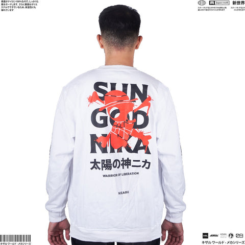 White Crewneck Sweater Anime One Piece LUFFY SUN GOD NIKA | Japan Apparel | Zewearsy Store