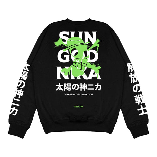 Black Crewneck Sweater Anime One Piece LUFFY SUN GOD NIKA | Japan Apparel | Zewearsy Store