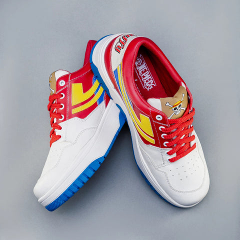 One Piece Luffy sneakers showing outsole and interior details