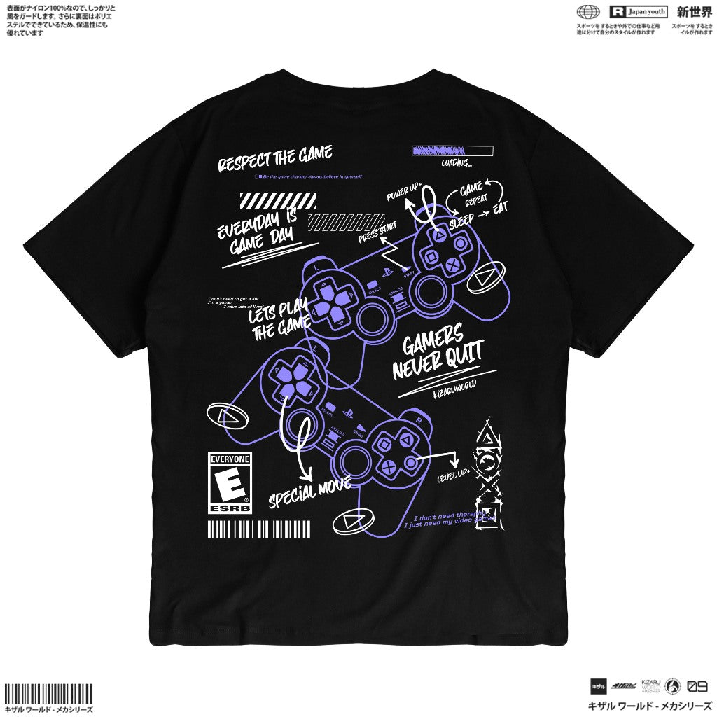 Japan Streetwear Short Sleeve T Shirt - Origin GAMER NEVER QUIT BLACK | Japan Apparel