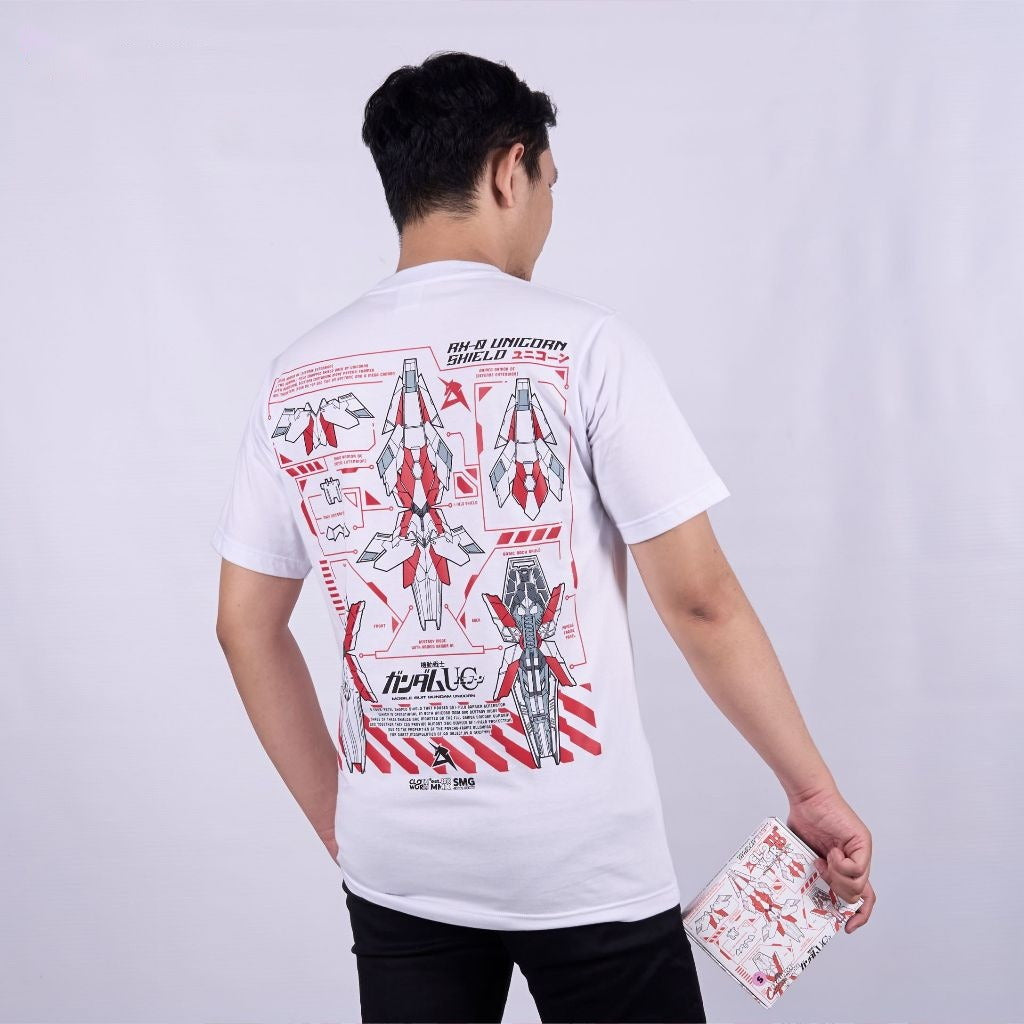 Shield of Unicorn Gundam RX-0 Mobile Suit - model wearing streetwear look | Zewearsy Store