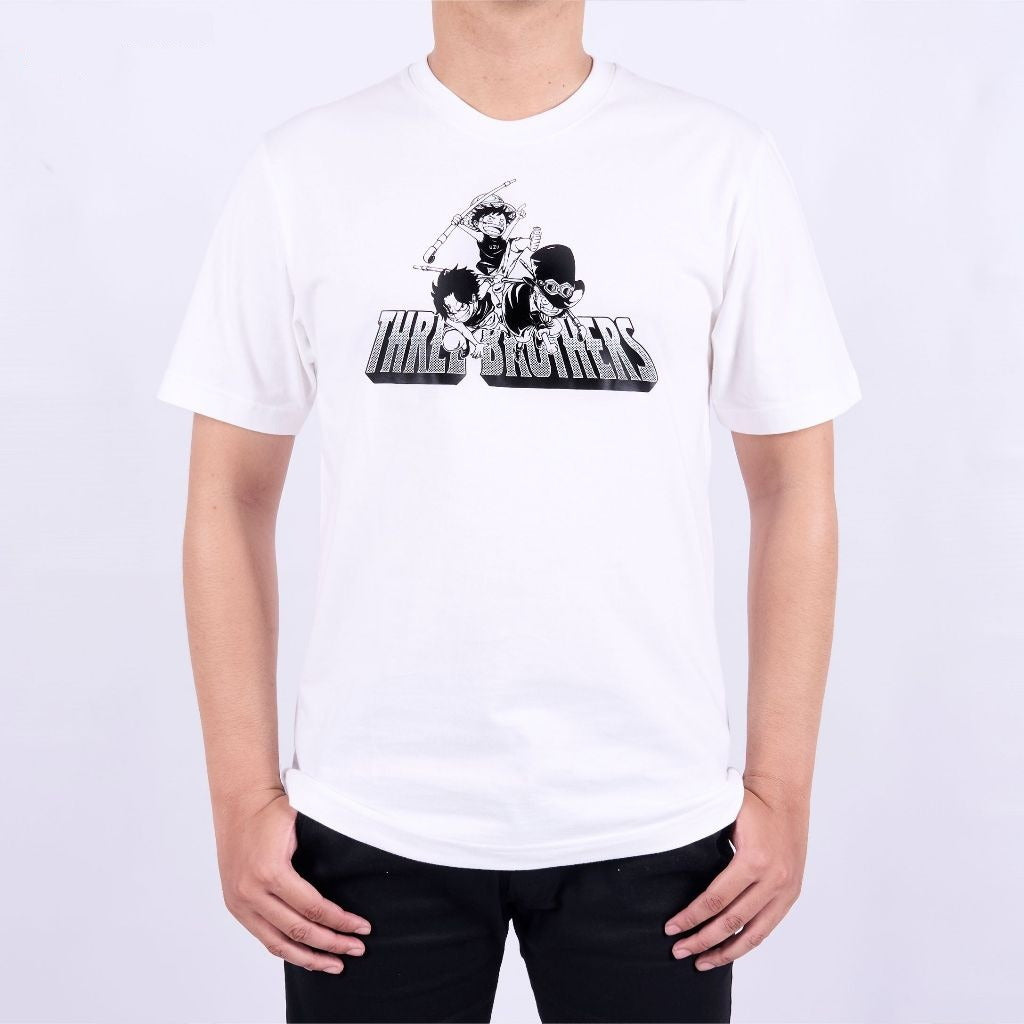 ASL Three Brothers Ace Sabo Luffy Simple One Piece - on model - unisex fit | Zewearsy Store