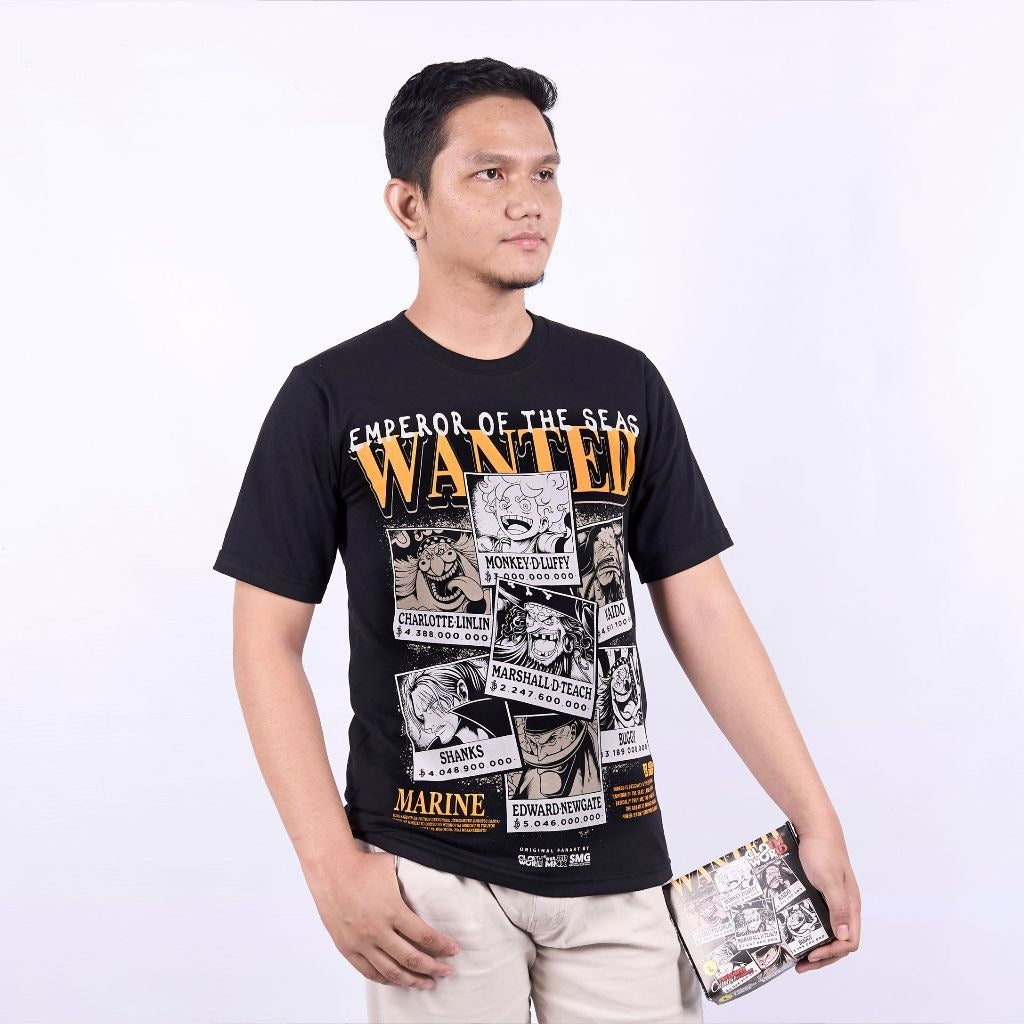 Yonkou Wanted Poster Four Emperors Luffy Shanks Teach Buggy  - model wearing streetwear look | Zewearsy Store