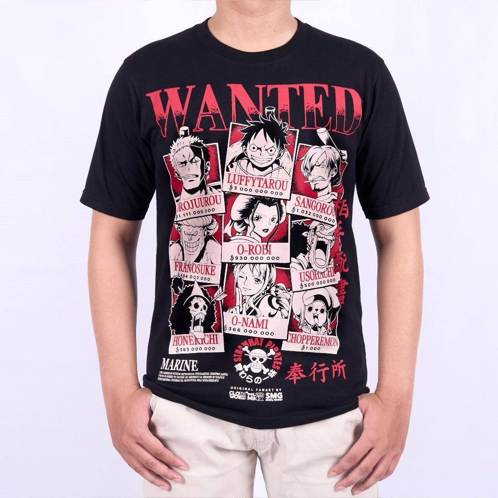 Strawhat Wano Wanted Poster Mugiwara Luffy Zoro Sanji One Pi - on model - unisex fit | Zewearsy Store