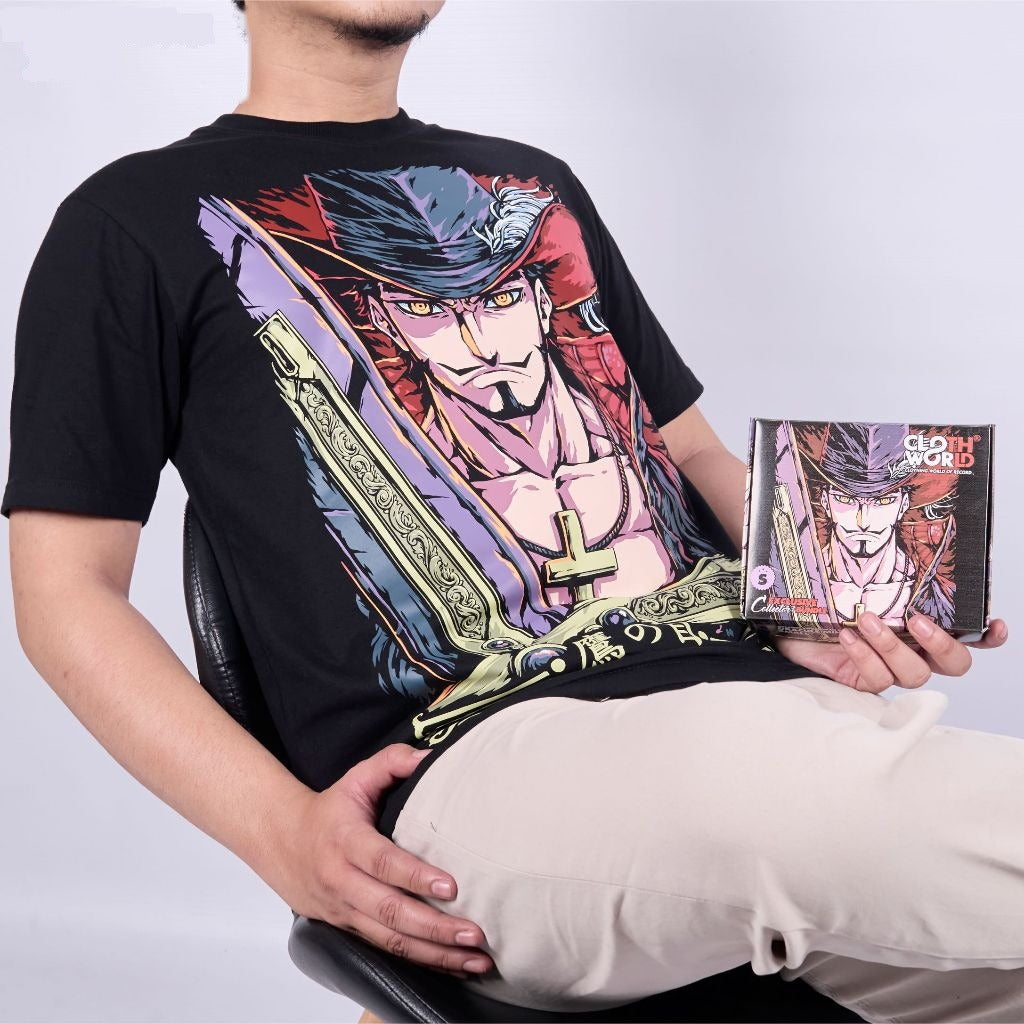 Dracule Mihawk Hawk Eye Shichibukai Cross Guild One Piece - anime t-shirt front design | Zewearsy Store