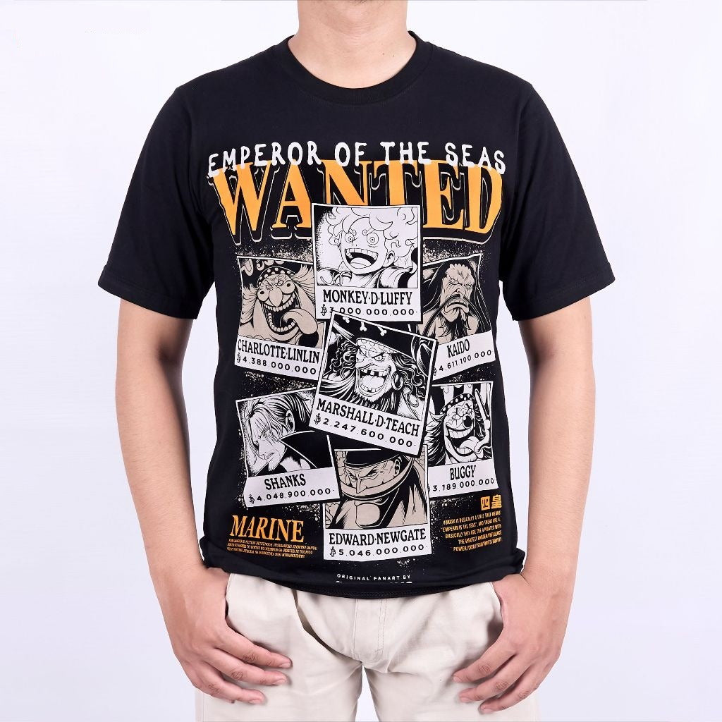Yonkou Wanted Poster Four Emperors Luffy Shanks Teach Buggy  - on model - unisex fit | Zewearsy Store