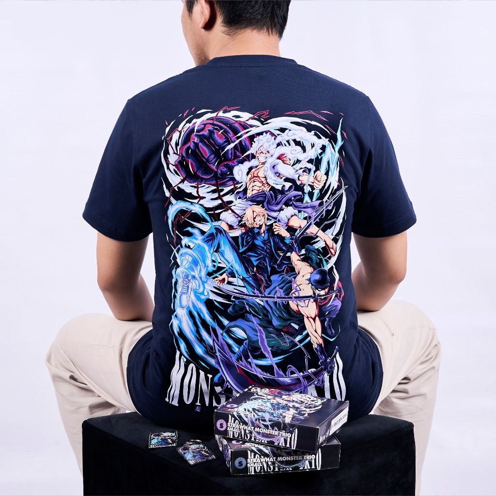 Strawhat Monster Trio Mugiwara Monkey D Luffy Sanji Zoro One - anime t-shirt front design | Zewearsy Store
