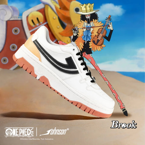 One Piece Brook sneakers with themed packaging and accessories