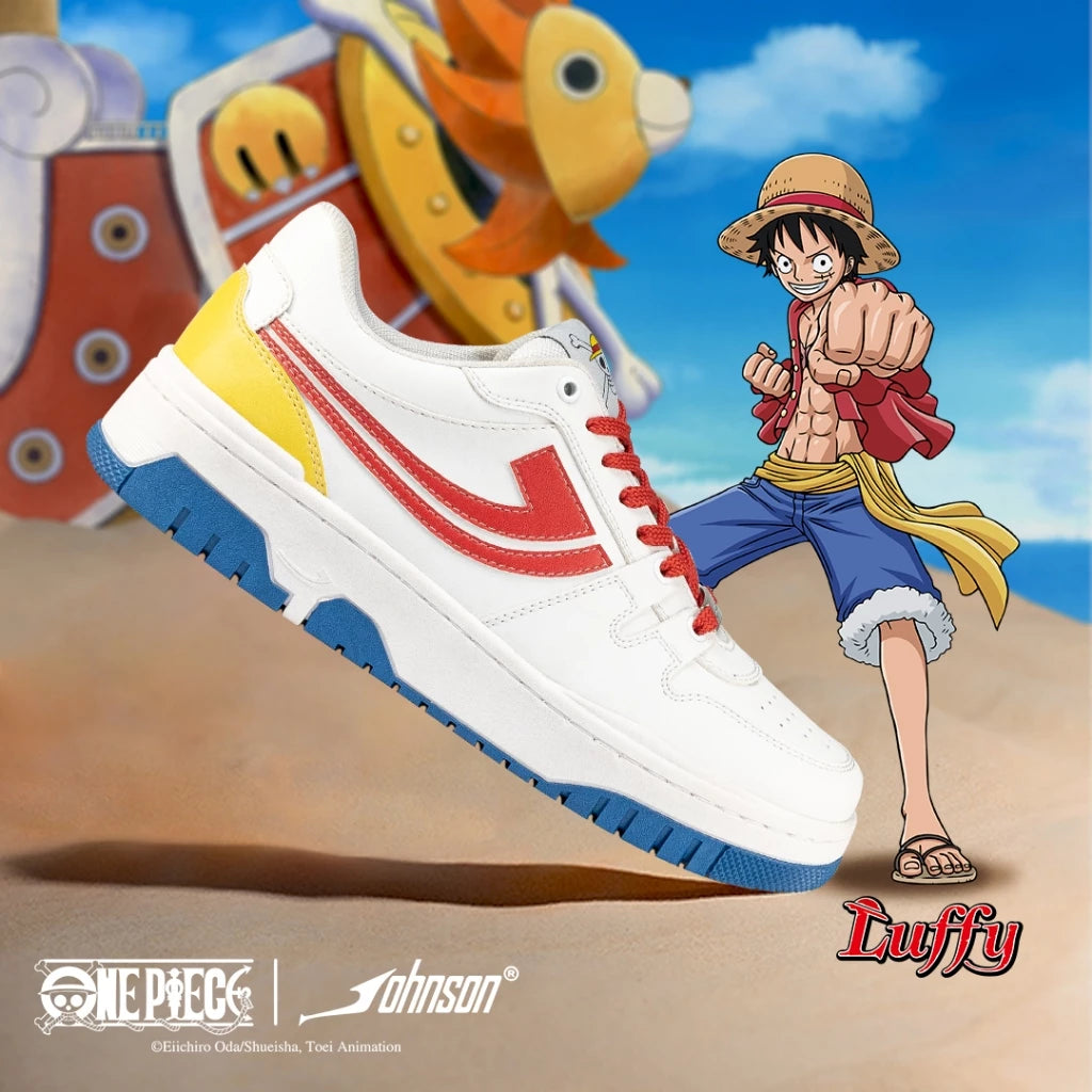 Heel detail of One Piece Luffy sneakers with yellow accent