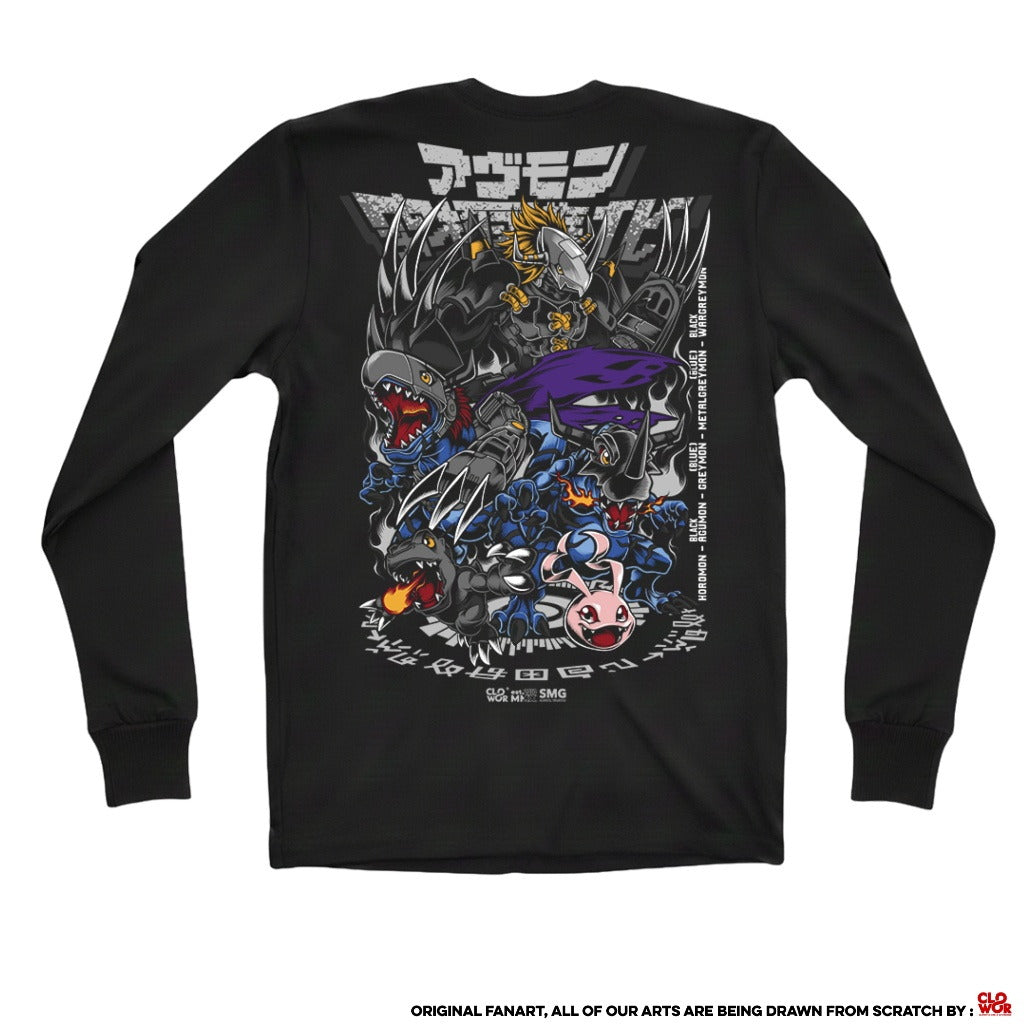 Black Agumon Evolutions Greymon Metal Greymon Wargreymon Dig - full front view | Zewearsy Store