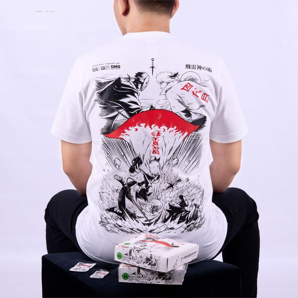 Minato vs Obito Naruto Boruto - anime t-shirt front design | Zewearsy Store