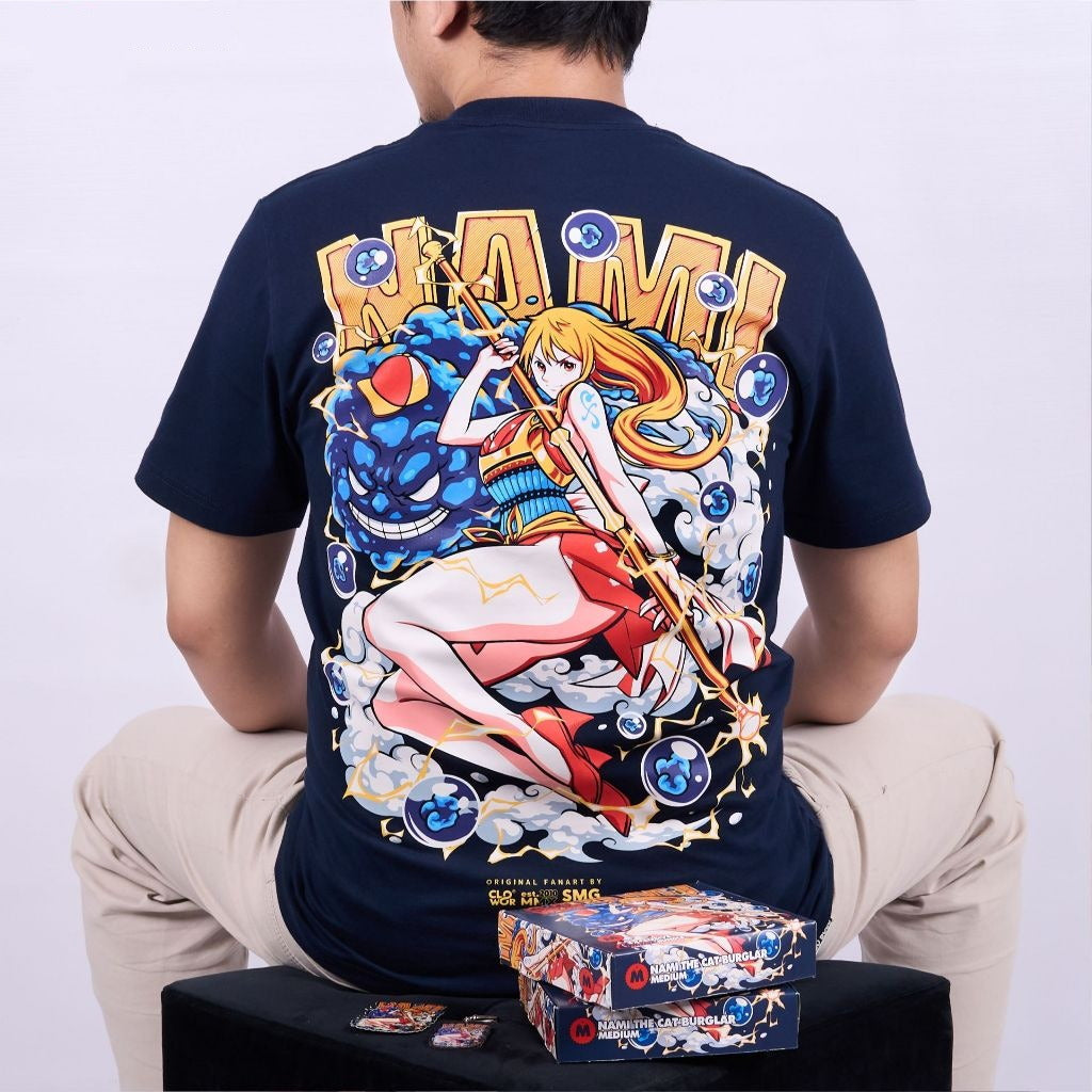 Nami The Cat Burglar and Zeus The Thunder Cloud Strawhat Ani - anime t-shirt front design | Zewearsy Store