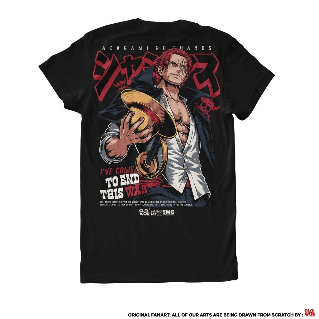 Shanks End the War Akagami no Shanks The Red Hair Pirates Yo - anime t-shirt front design | Zewearsy Store