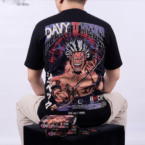 Rocks D. Xebec Davy D. Xebec Rock Pirates One Piece - anime t-shirt front design | Zewearsy Store