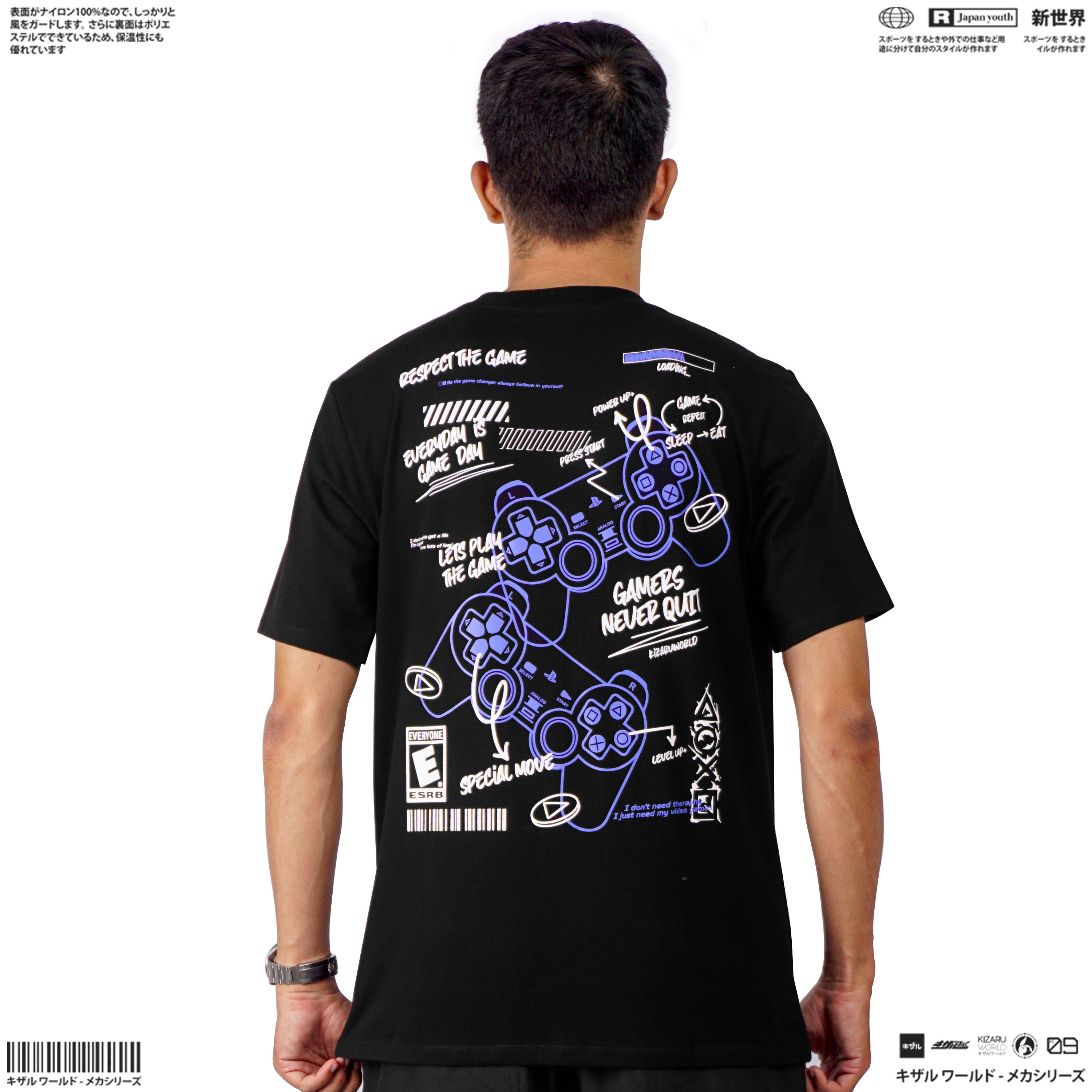 Japan Streetwear Short Sleeve T Shirt - Origin GAMER NEVER QUIT BLACK | Japan Apparel