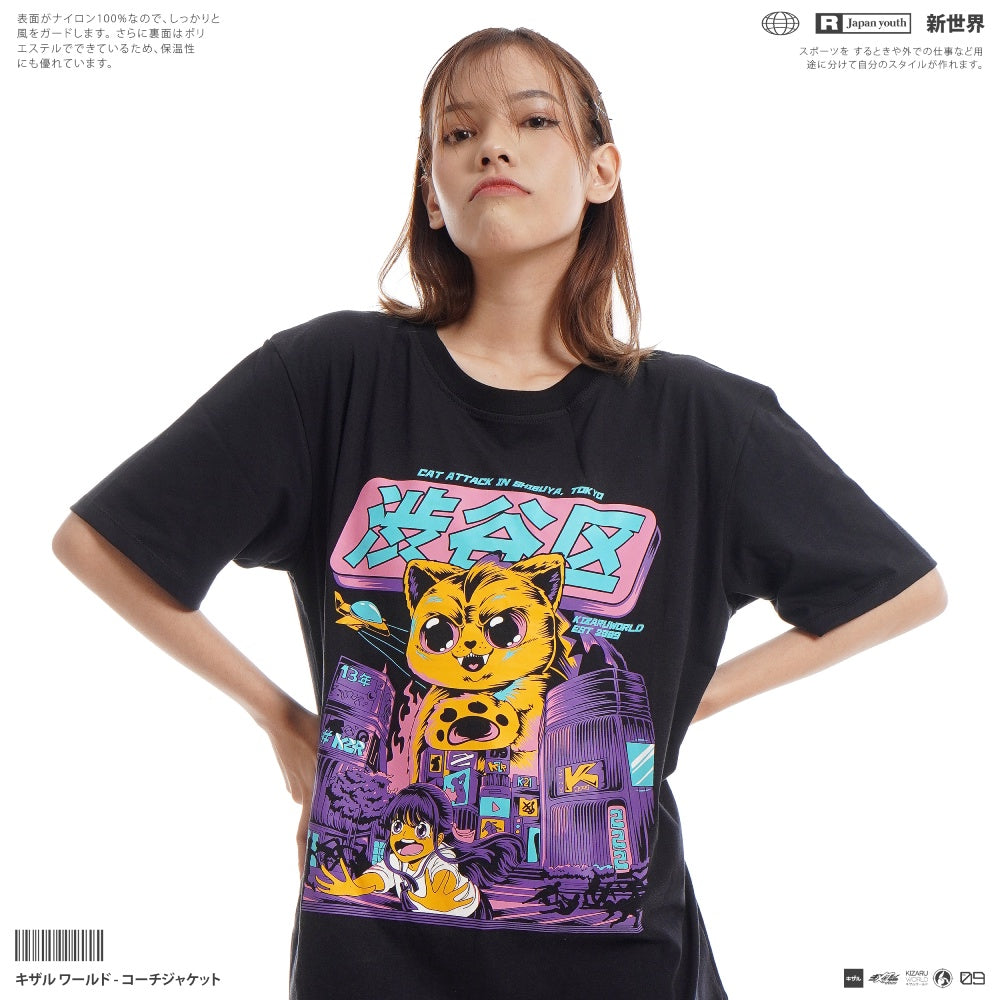 Japan Streetwear Short Sleeve T Shirt - SHIBUYA CAT | Japan Apparel