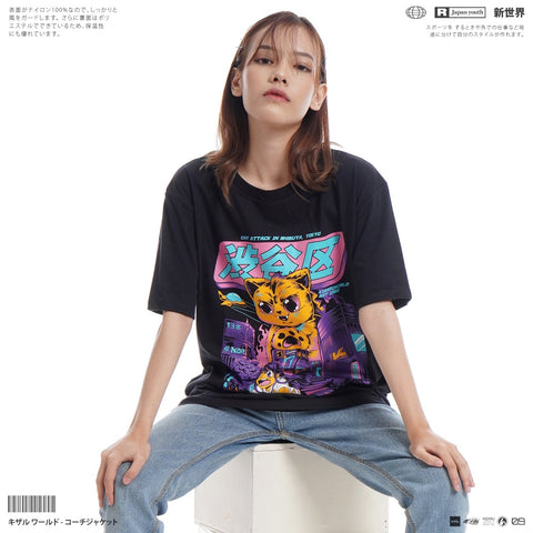 Japan Streetwear Short Sleeve T Shirt - SHIBUYA CAT | Japan Apparel